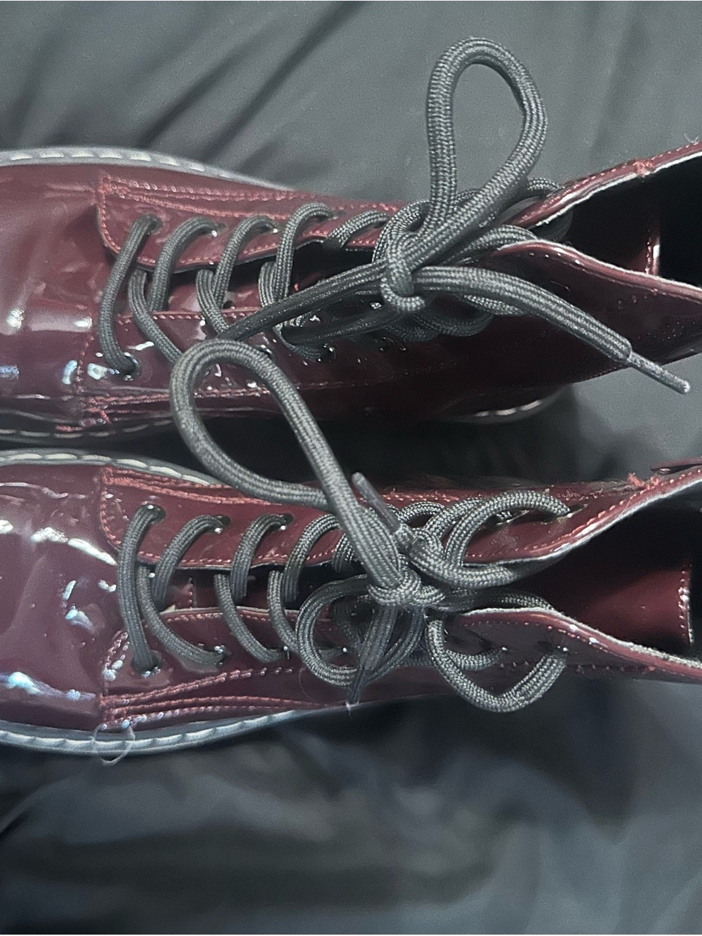 Sincerly Jules Dark Wine Patent Lace-Up Boots